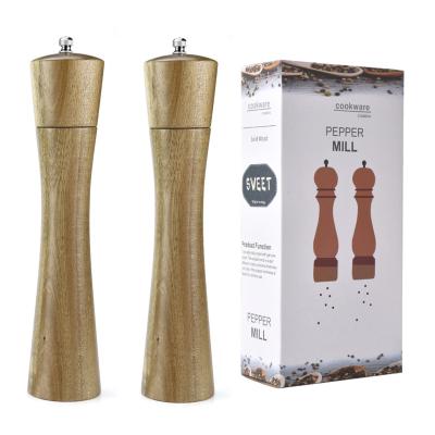 China Wholesale 10inch Viable Wooden Acacia Munal Pepper Mill Salt and Pepper Grinder Set for sale