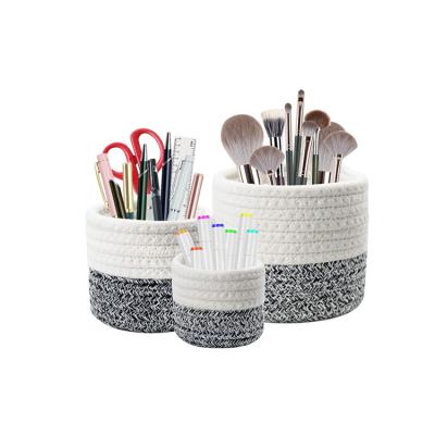 China 3 Sizes Durable Cotton Rope Basket Desktop Pen Holder Multifunctional Makeup Brush Storage Bag Office Household for sale