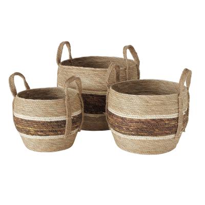 China Viable Customized Cheap Hemp Three Rope Straw Corn Husk Wicker Basket Set for sale