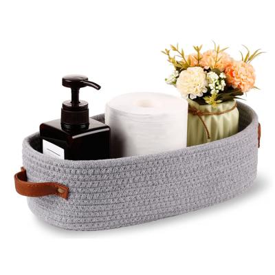 China Sustainable Household Bathroom Storage Woven Storage Basket Woven Cotton Basket With Handle for sale