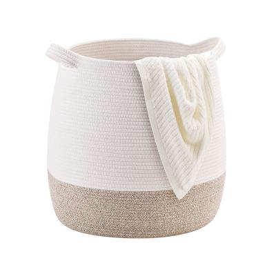 China Sustainable Hot Sale Decorative Cotton Rope Storage Clothing Woven Collapsible Laundry Basket for sale