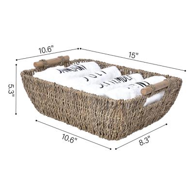 China Large Hand Woven Woven Basket Wooden Handle Sustainable Storage Basket Vegetable Plankton for sale