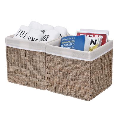 China Viable Supplier Wholesale Rectangular Wicker Basket, Seaweed Hand - Woven Basket With Lining for sale