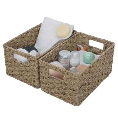 China Sustainable Baskets Handwoven Seaweed Wicker Storage Baskets Are Used To Organize Rectangular Decorative Baskets for sale