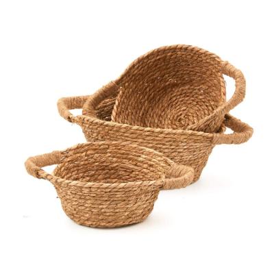 China Sustainable Manufacturers Selling Handwoven Round Stackable Seaweed Storage Basket With Handle for sale