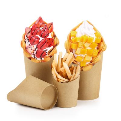 China Custom Logo Recyclable 8oz 12oz 16oz Disposable Bubble Waffle Fry Cups Black Brown Slanted Kraft Paper Cup for sale