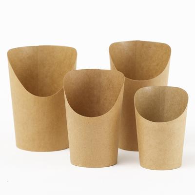 China Recyclable Custom Disposable Takeaway Snack Serving Kraft Paper Cups Waffle Popcorn Paper Cup Tipped French Fries Cups for sale