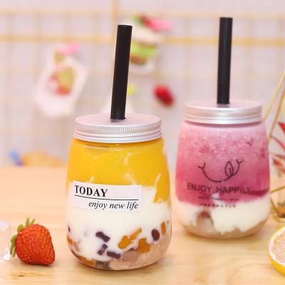 China Best Selling Custom Beverage Logo 350/500/700ml Clear Bubble Tea PET Bear Shape Plastic Cup for sale