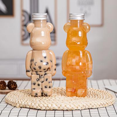 China Top Selling Cute Juice Beverage Bubble Boba Milk Tea Cups Bottle Cute Beverage Bear Shape Reusable Empty Plastic PET Bottle for sale