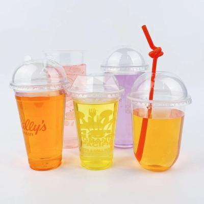 China 12oz 16oz 24oz Disposable High Quality Transparent Bubble Tea Hot Ice Drinks U Shaped Blister PP Plastic Cup With Lids for sale