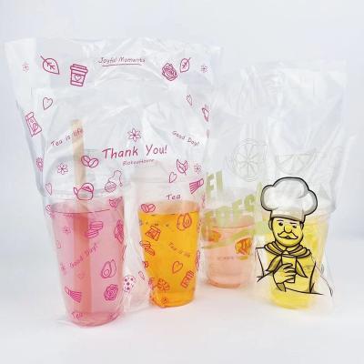 China Recyclable Custom Logo Print Take Out Single Cheap Double Cup Frosted Clear Coffee Juice Plastic Packaging Drinking Bag for sale