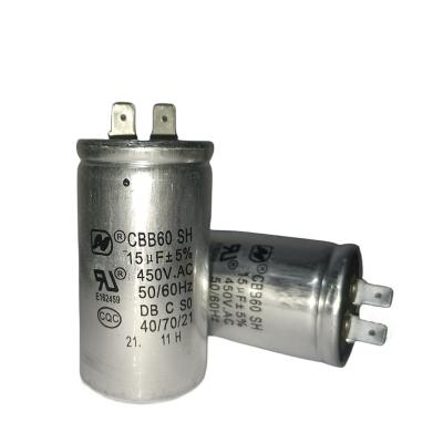 China Wasserpumpenmotorkondensator CBB60 450V 15mfd mit zwei Schnellanschlüssen zu verkaufen