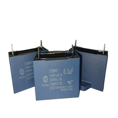 China 6.5mfd Ar condicionado Ventilador Capacitor CBB61 450V Dois terminais de conexão rápida Certificado RoHS à venda