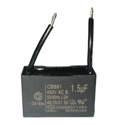 China Air Conditioner Fan Capacitor CBB61 450V 1.5UF Film Capacitor B-Class 2 Wire 50 / 60HZ for sale