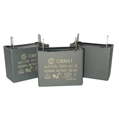 China Cbb61 450V 3.0UF Condensador de aire acondicionado ventilador de dos terminales de conexión rápida clase B en venta