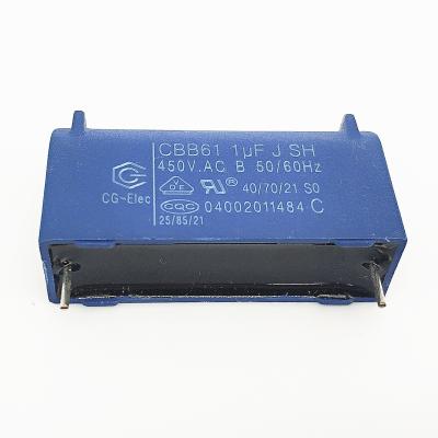 China Klimagerät Laufkondensator CBB61 450V 1UF Filmkondensator Zwei Pins B-Klasse roHs zu verkaufen