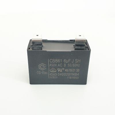 China CBB61 450V 6.0mfd Cooker Hood Capacitor Black Plastic Triangle With Location Hole zu verkaufen