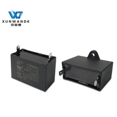 China 450V 10UF CBB61 Fan Capacitor Front Lug Running Capacitor Celling Fan Capacitor for sale