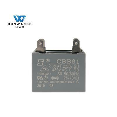 China CBB61 450V 2.5UF 187 Condensador de ar com película terminal à venda