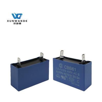 China Cbb61 Ceiling Fan Capacitor 450V 1.8UF Blue RoHs Quick-connect Terminals Capacitor for sale