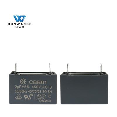 China CBB61 Aire acondicionado Condensador de funcionamiento 450V 2.0UF Clase B auto-curado 50 / 60HZ en venta