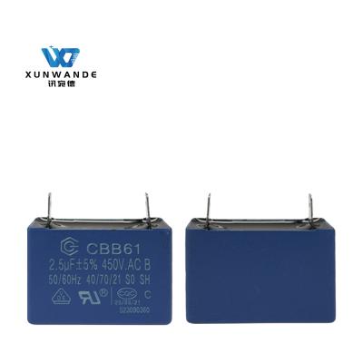 China Condimentador de aire acondicionado CBB61 450V 2.5uf AC de arranque condensador azul ROHS 187 Terminal en venta