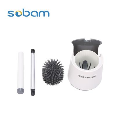 China Sustainable Sobam Silicone Bristles Bathroom Toilet Bowl Cleaning Brush Kit with Tweezers wall-Mounted Silicone Toilet Brush And holder for sale