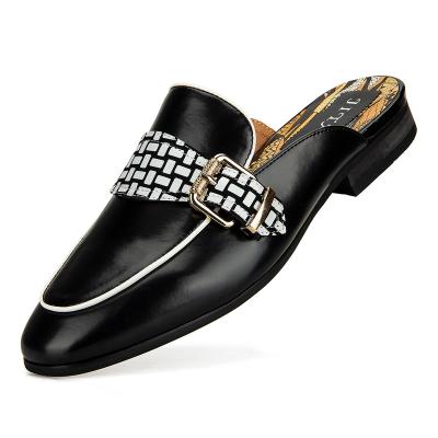 China Cushioning Mens Leather Mules Casual Shoes Mens Fashion Slipper Mules Backless Loafers Black Flat Heel Party Slippers for sale