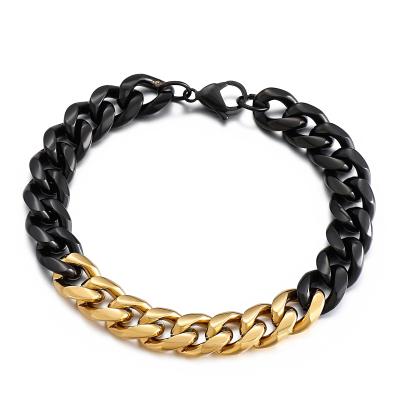 China Black Chunky Bracelets Men Stainless Steel Gold Plating Hiphop Punk Jewelry High Quality KALEN for sale