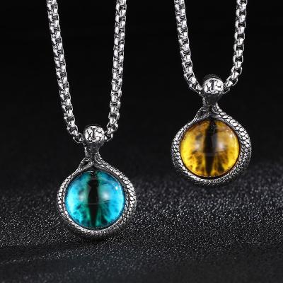 China Kalen FASHIONABLE Creative Clothing Accessories Fashion Snake Shaped Pendant Necklace Men's Stainless Steel Jewelry with Tiger's Eye for sale