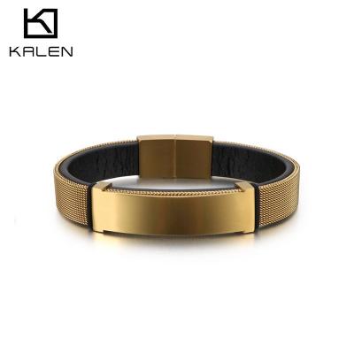 China KALEN Mesh Chain 205*12mm Gold TRENDY Stainless Bracelet For Men for sale