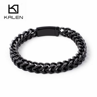 China KALEN FASHIONABLE Vintage Black 316L Stainless Steel Spring Clasp Charm Men Bracelet for sale