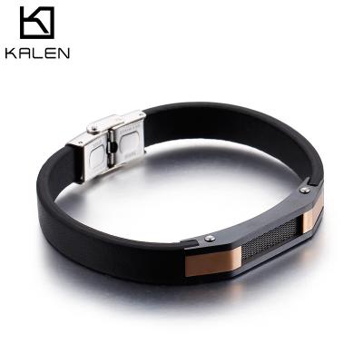 China Wholesale Custom Fashionable KALEN Cowhide Metal Black Leather Jewelry For Men's Bracelet for sale