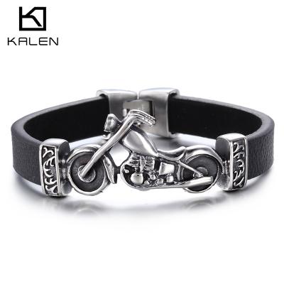 China KALEN Fashion Motorcycle Charm Punk Color Men Whip Leather Bracelet for sale