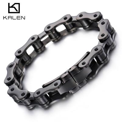 China KALEN TRENDY Vintage Black Biker Chain Stainless Steel Mens Hip Hop Bracelet for sale