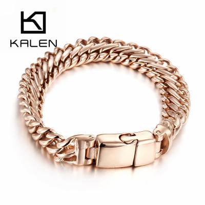 China Fashion KALEN Charm Bracelet Men's Long Rose Gold Color Stainless Steel 22cm for sale