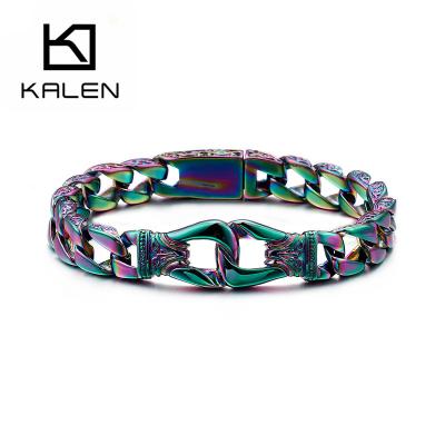 China KALEN Fashion Trendy Stainless Steel Sring Clasp Charm Bracelet For Men for sale