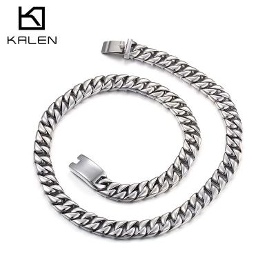 China KALEN Trendy Cool Mens Stainless Steel Heavy Silver Casting Cuban Link Chain Necklace for sale