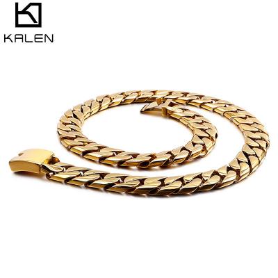 China KALEN 650*17mm FASHIONABLE 18K Gold Curb Cuban Chain Necklace For Men Male Stainless Steel Chunky Jewelry for sale