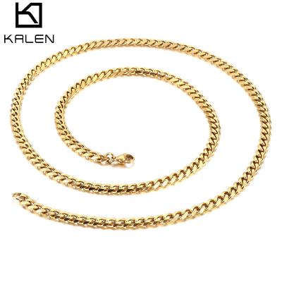 China KALEN 5mm Stainless Steel Gold Cuban Link Chain Mens TRENDY Necklace for sale