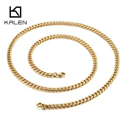 China Fashion KALEN 5mm Stainless Steel Gold Snake Cuban Link Chain Male Necklace for sale