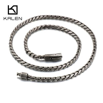 China Fashion KALEN Simple Snake Chain Mens Vintage Black Stainless Steel Masculine Necklace for sale