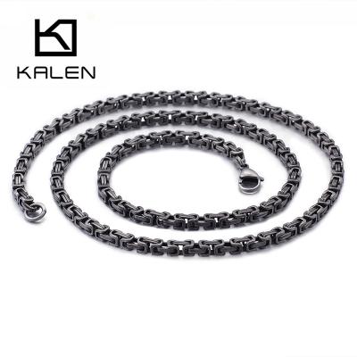 China KALEN 760*5mm Trendy Chain Necklace Mens Vintage Black Stainless Steel Male Jewelry for sale