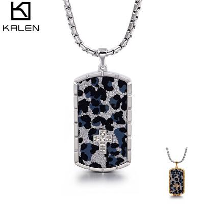 China KALEN Stainless Steel Mens FASHIONABLE Silver Leopard Nameplate Pendant Necklace for sale