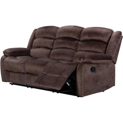 China Hot Selling American Velvet Fabric Brass Nail 3 Brown Modern Style Living Room Recliner Recliner Sofa for sale