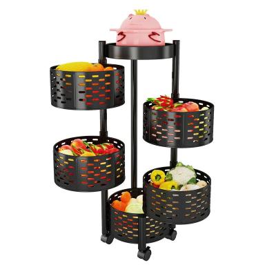 China Kitchen Stable Multifunctional Floor-to-Ceiling Vegetable Round Rack Structure Basket Storage Special Vegetable Rack for sale