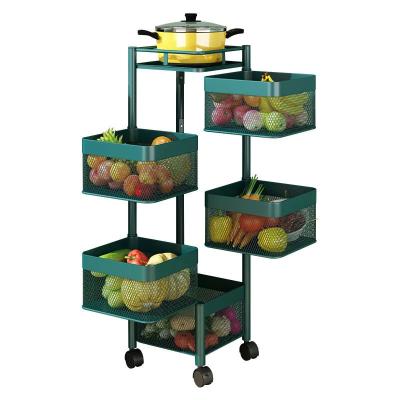 China Kitchen Stable Rotatable Vegetable Floor Rack Basket Structure Household Fruit And Vegetable Storage Multi-Layer Mobile Rack for sale