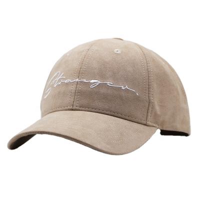 China Custom Kinds Of Buckskin Character Design Baseball Cap Hats Suede Leather Your Own Hat Printing Embroidered Plain for sale