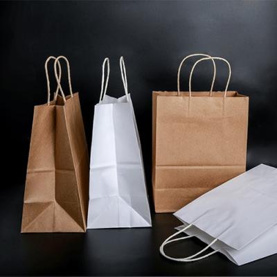 China Recycled Materials Recycled Kraft Paper Bag With Twisted Flat Handles For Shopping Food Packaging Take Away Brown On Sale for sale