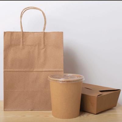 China Recycled Materials Recycled Kraft Paper Bag With Twisted Flat Handles For Shopping Food Packaging Take Away Brown On Sale for sale